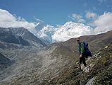 11 2 Jerome Ryan With Kangshung Glacier Leading To Lhotse And Everest Kangshung East Faces From Just Before Hoppo Camp After my pack lunch, I continued across the upward slanting very loose scree slope, rounded a corner and there it was as big as life, the full view of the east faces of both Lhotse to Everest. WOW!